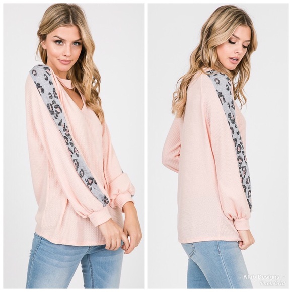 🐆LAST 1! Blush/Animal Print Soft Waffle Knit Top - Picture 2 of 6